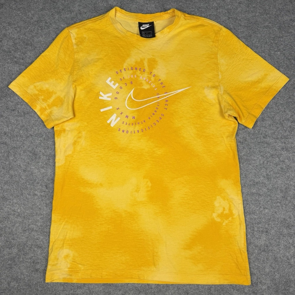Nike Los Angeles Graphic T-Shirt Mens Small S Yellow Tie Dye California Swoosh